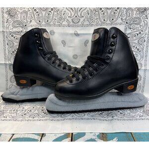 Riedell 10B Youth Figure Skates Stainless Blade Black Leather Sz 1 EUC
